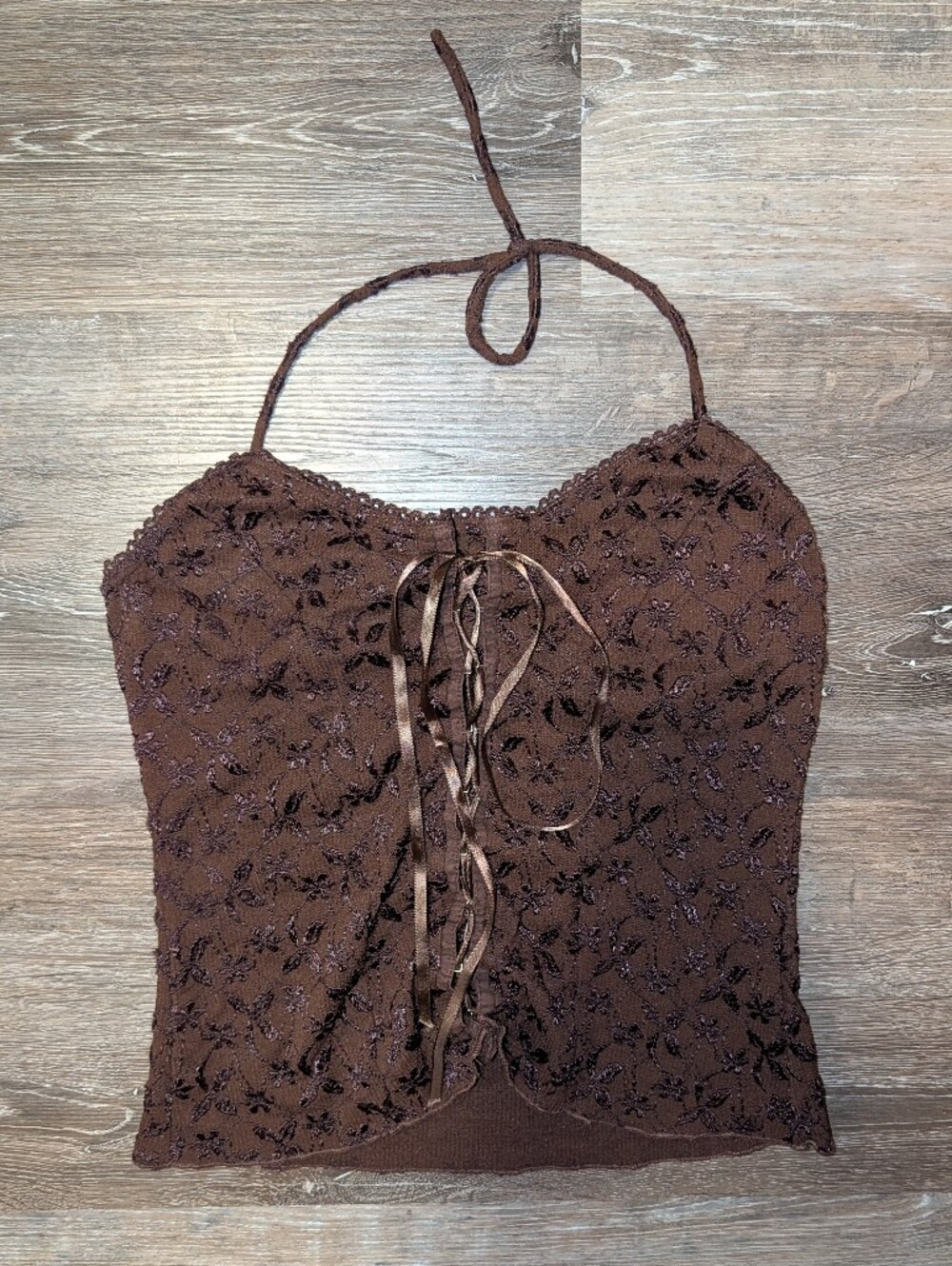 A. Byer Brown Lace-Up Halter Top